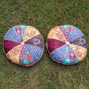 Pair Disney Parks Mickey Mouse Multi Color Patch Work 16" Round Throw Pillow